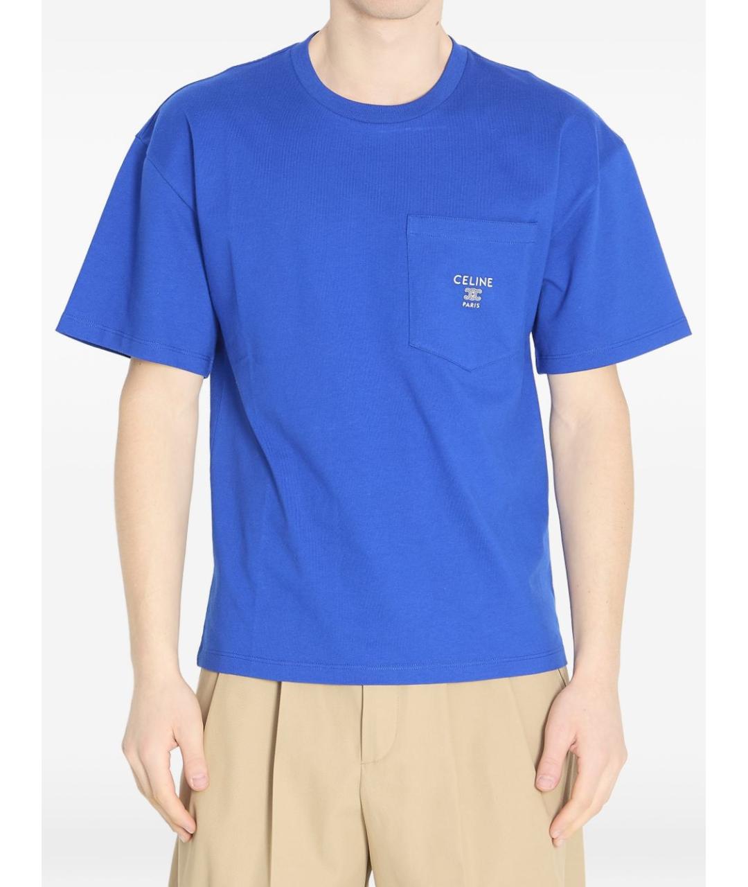 CELINE Синяя хлопковая футболка, фото 2