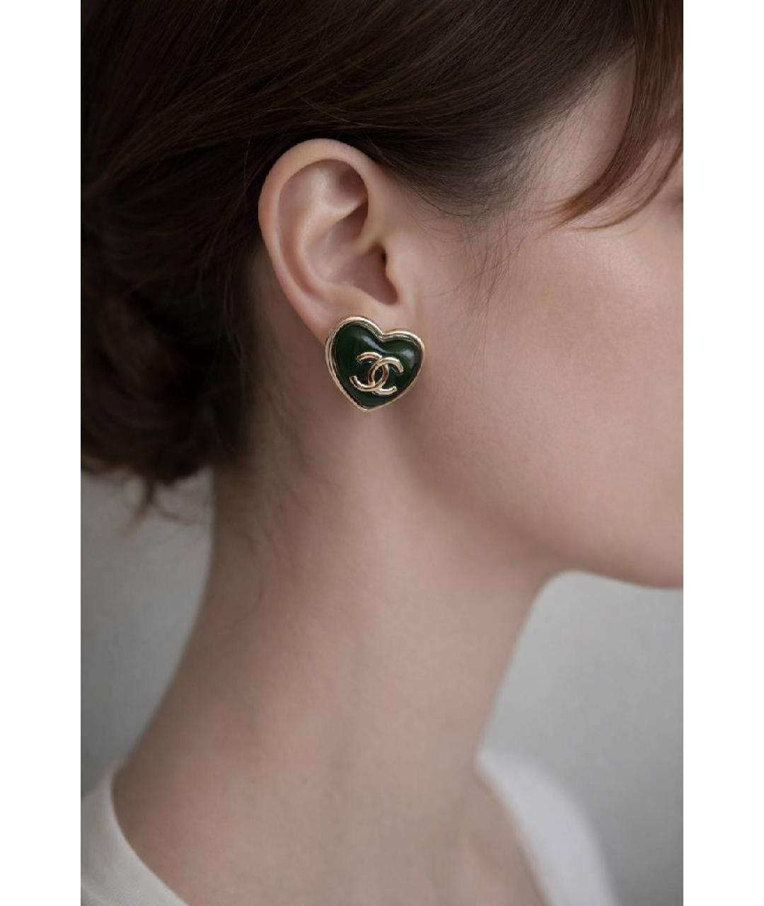 CHANEL Зеленые металлические серьги, фото 5