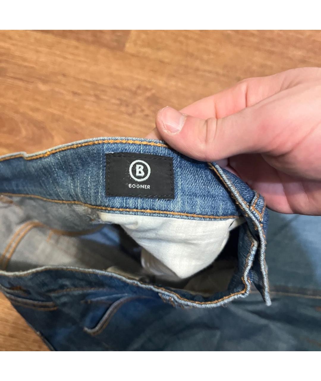 BOGNER Синие хлопко-полиэстеровые прямые джинсы, фото 4