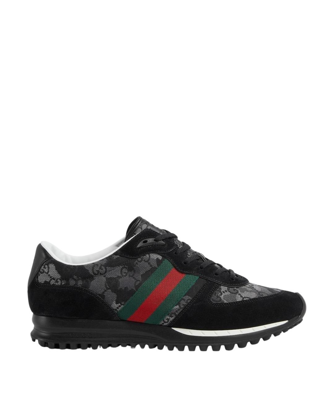 GUCCI Черные текстильные низкие кроссовки / кеды, фото 1