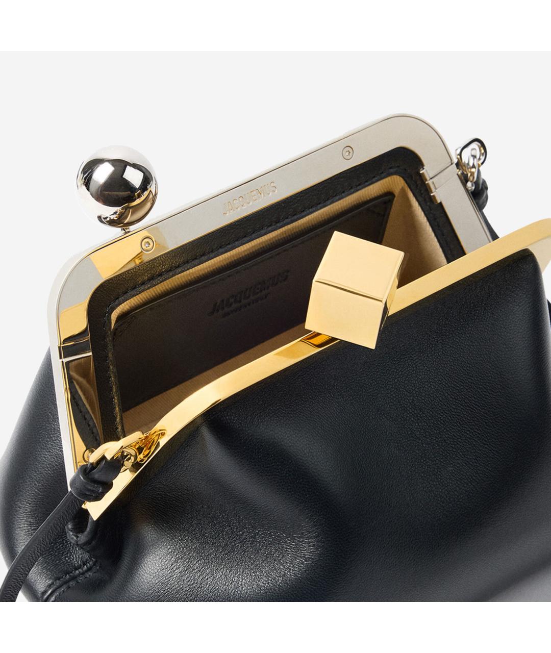 JACQUEMUS Черная кожаная сумка через плечо, фото 4