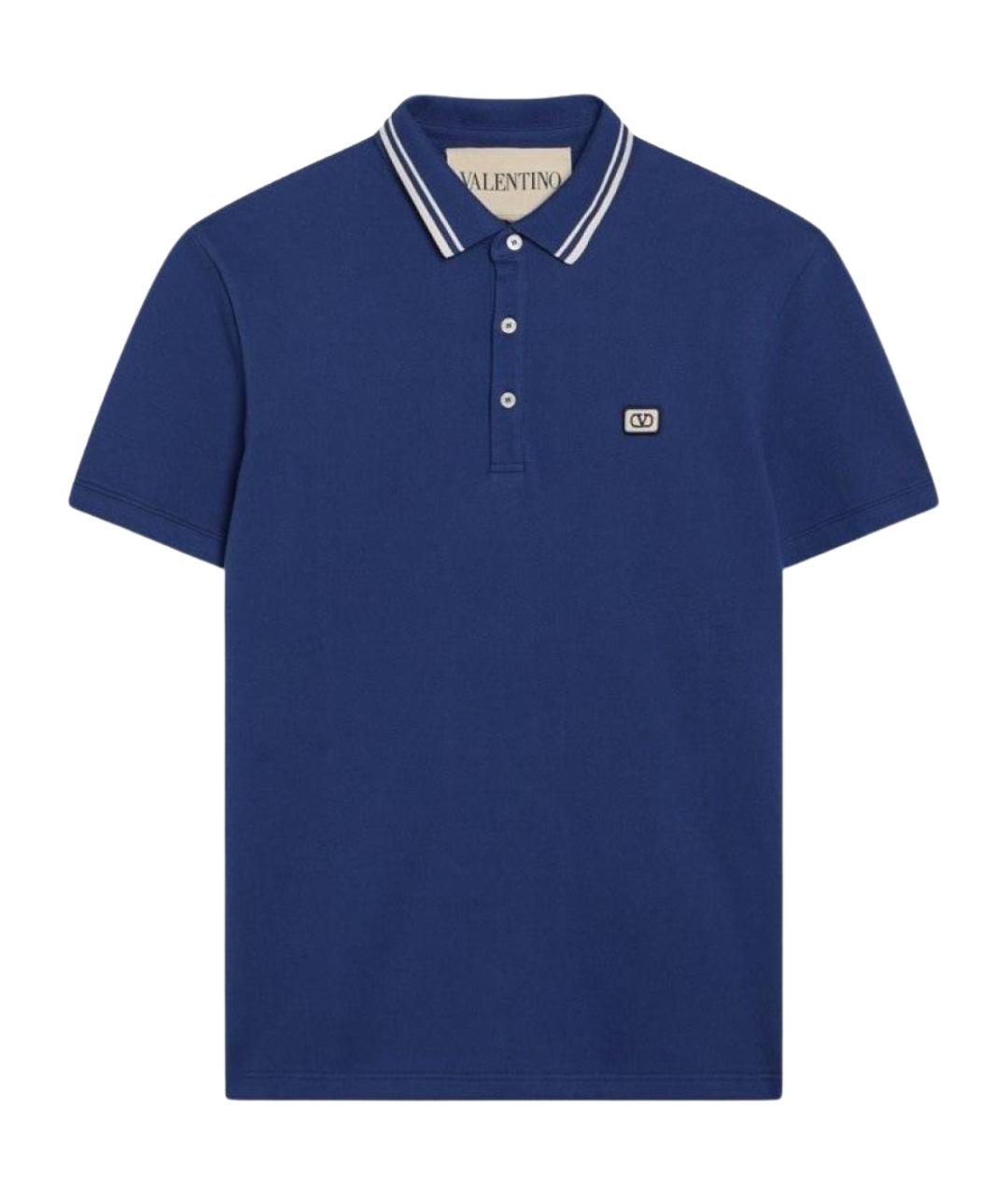VALENTINO Синее хлопковое поло с коротким рукавом, фото 1