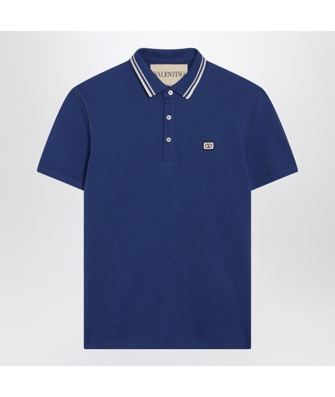 VALENTINO Синее хлопковое поло с коротким рукавом, фото 3