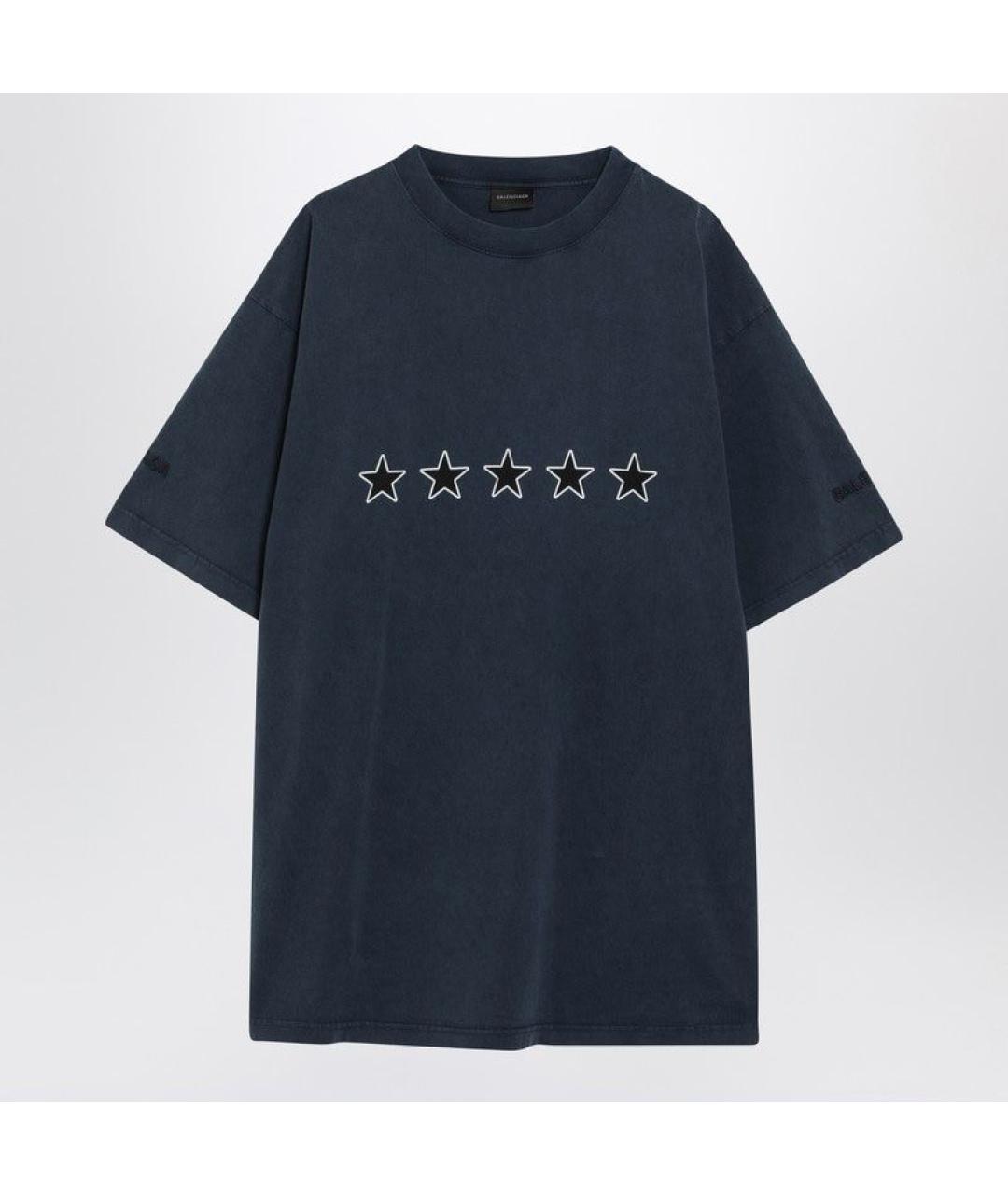 BALENCIAGA Синяя хлопковая футболка, фото 3