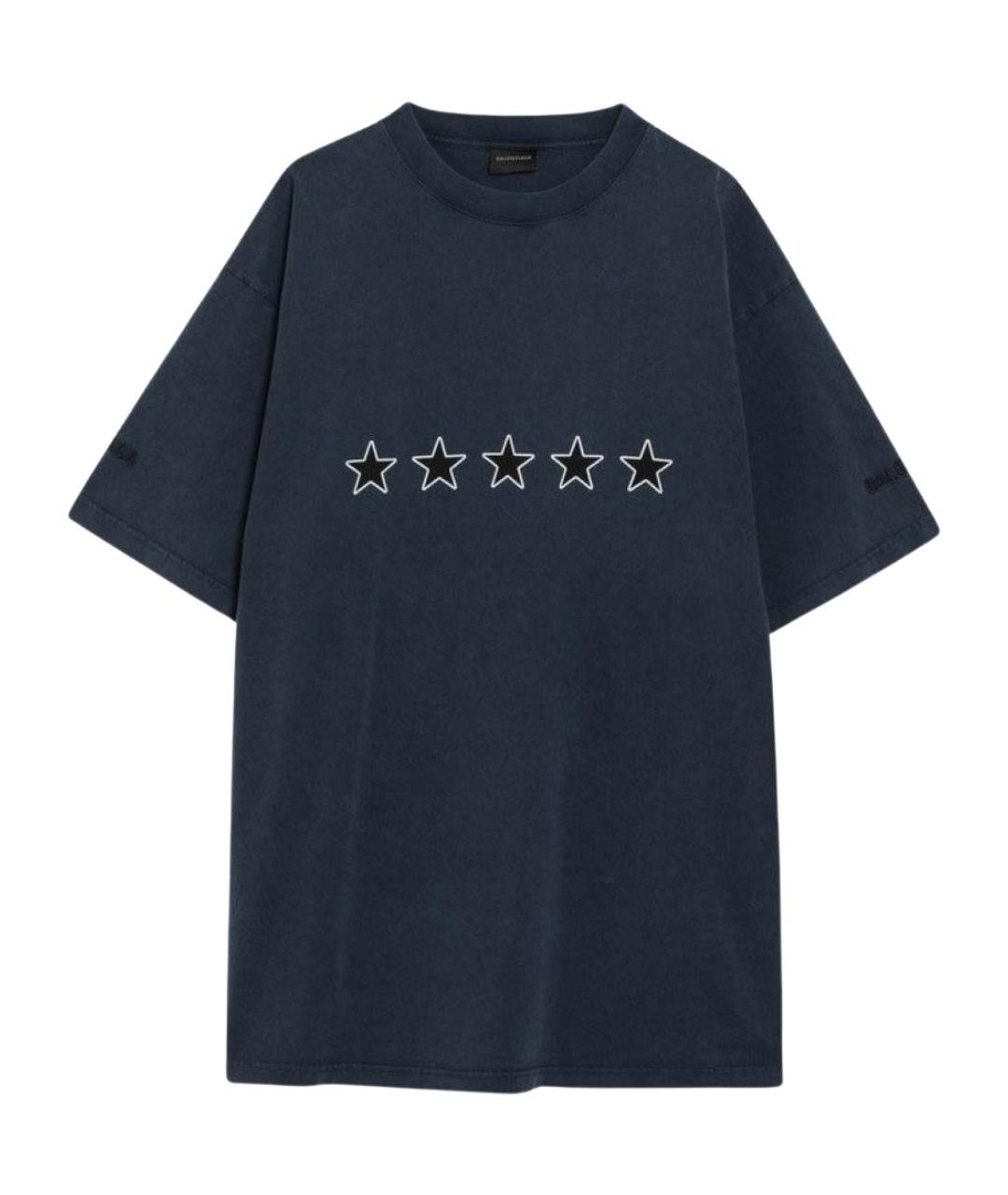 BALENCIAGA Синяя хлопковая футболка, фото 1