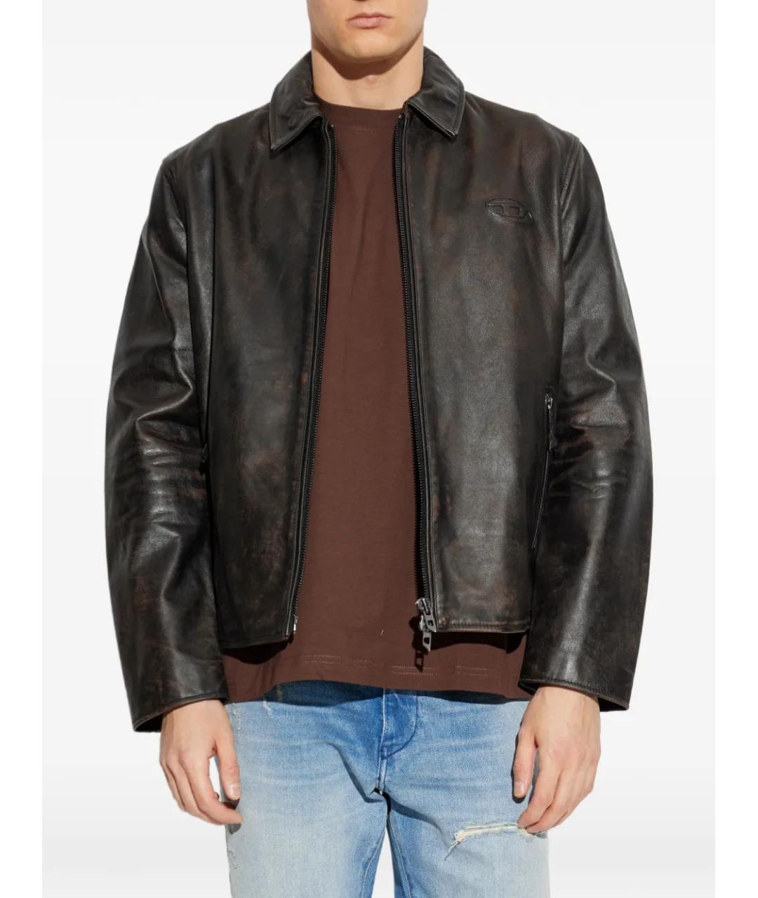 DIESEL Коричневая кожаная куртка, фото 3