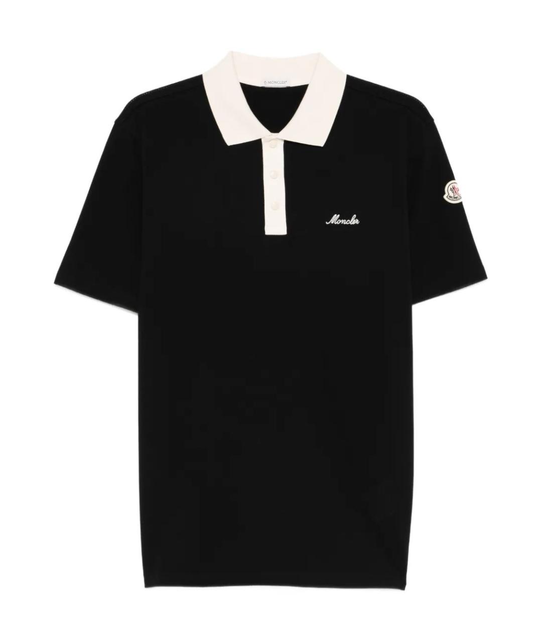MONCLER Черное хлопковое поло с коротким рукавом, фото 1