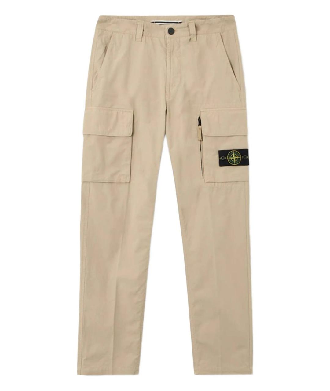 STONE ISLAND Бежевые хлопковые повседневные брюки, фото 1