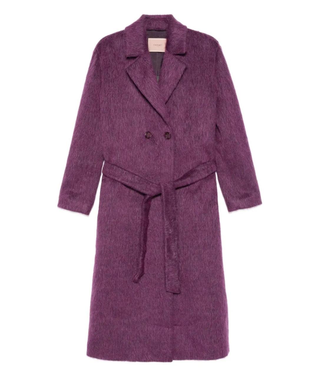 TWIN-SET Фиолетовое шерстяное пальто, фото 1