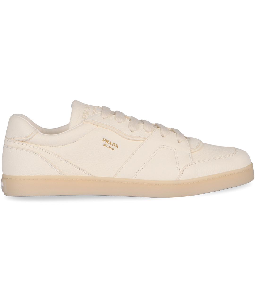 PRADA Белые кожаные низкие кроссовки / кеды, фото 1