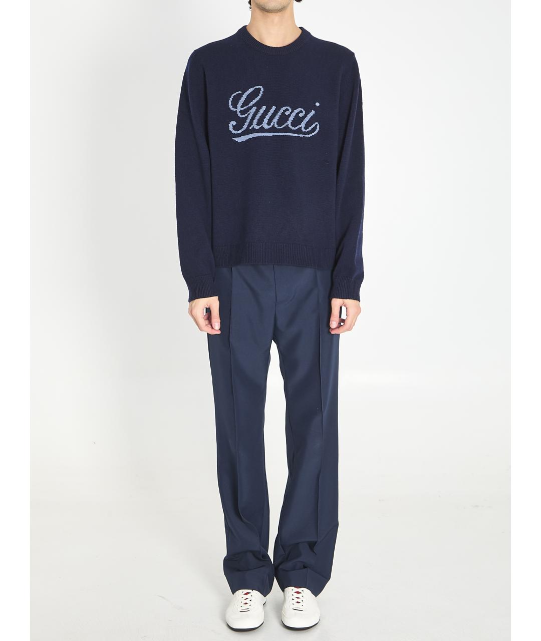 GUCCI Синий шерстяной джемпер / свитер, фото 5