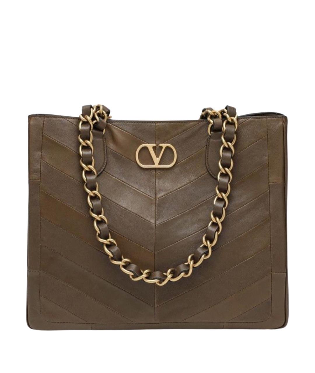 VALENTINO Коричневая кожаная сумка тоут, фото 1