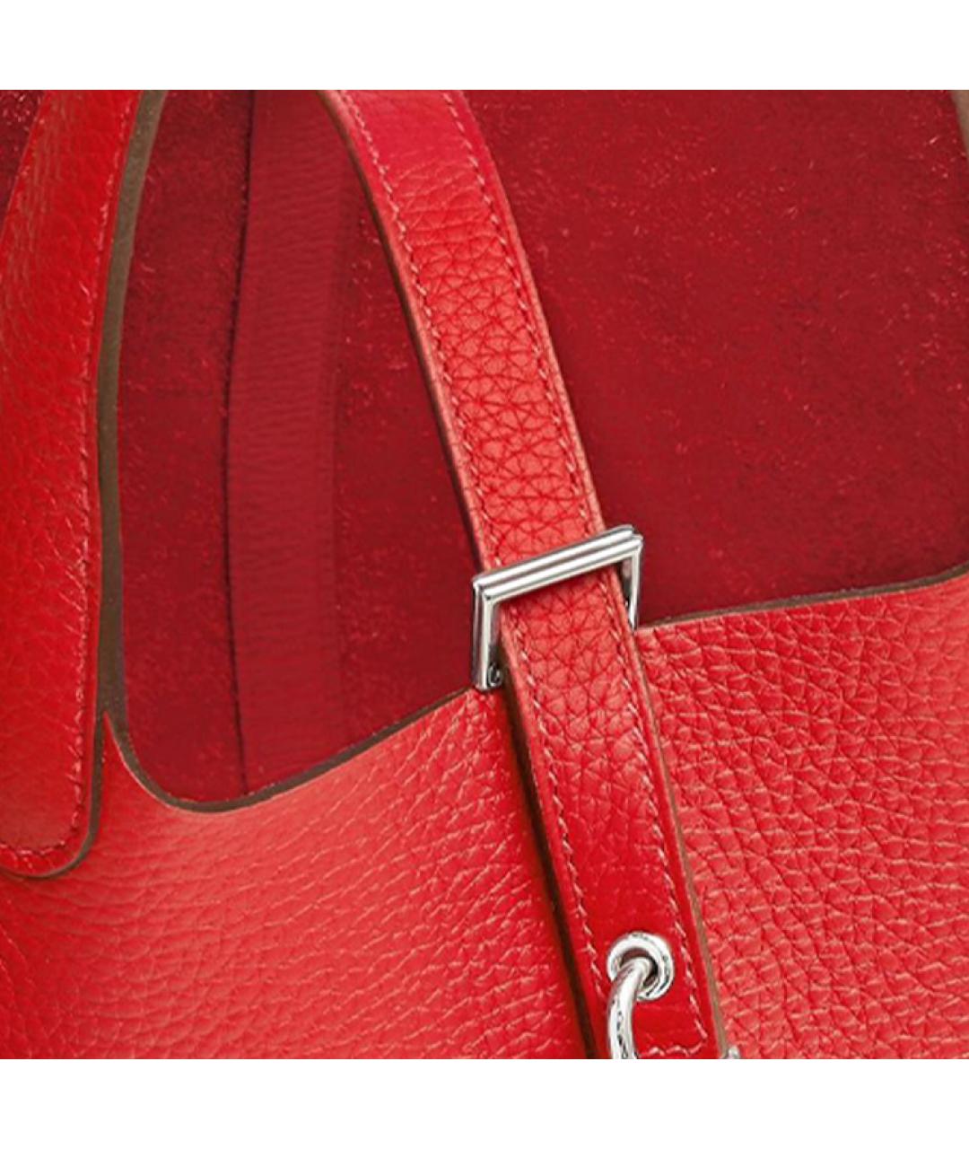 HERMES Красная кожаная сумка тоут, фото 4