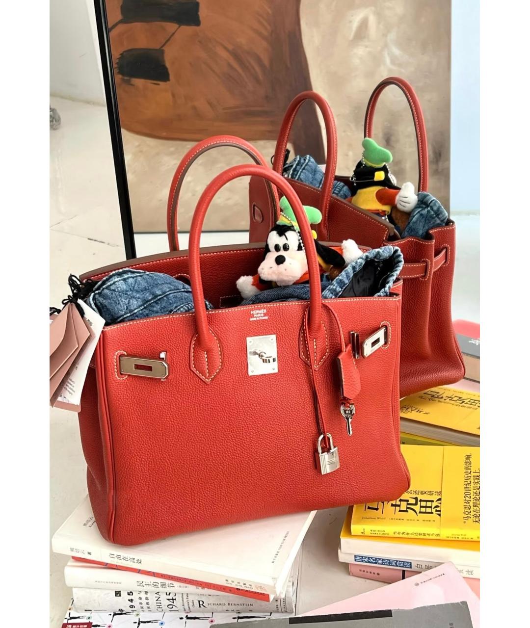 HERMES Красная кожаная сумка с короткими ручками, фото 4