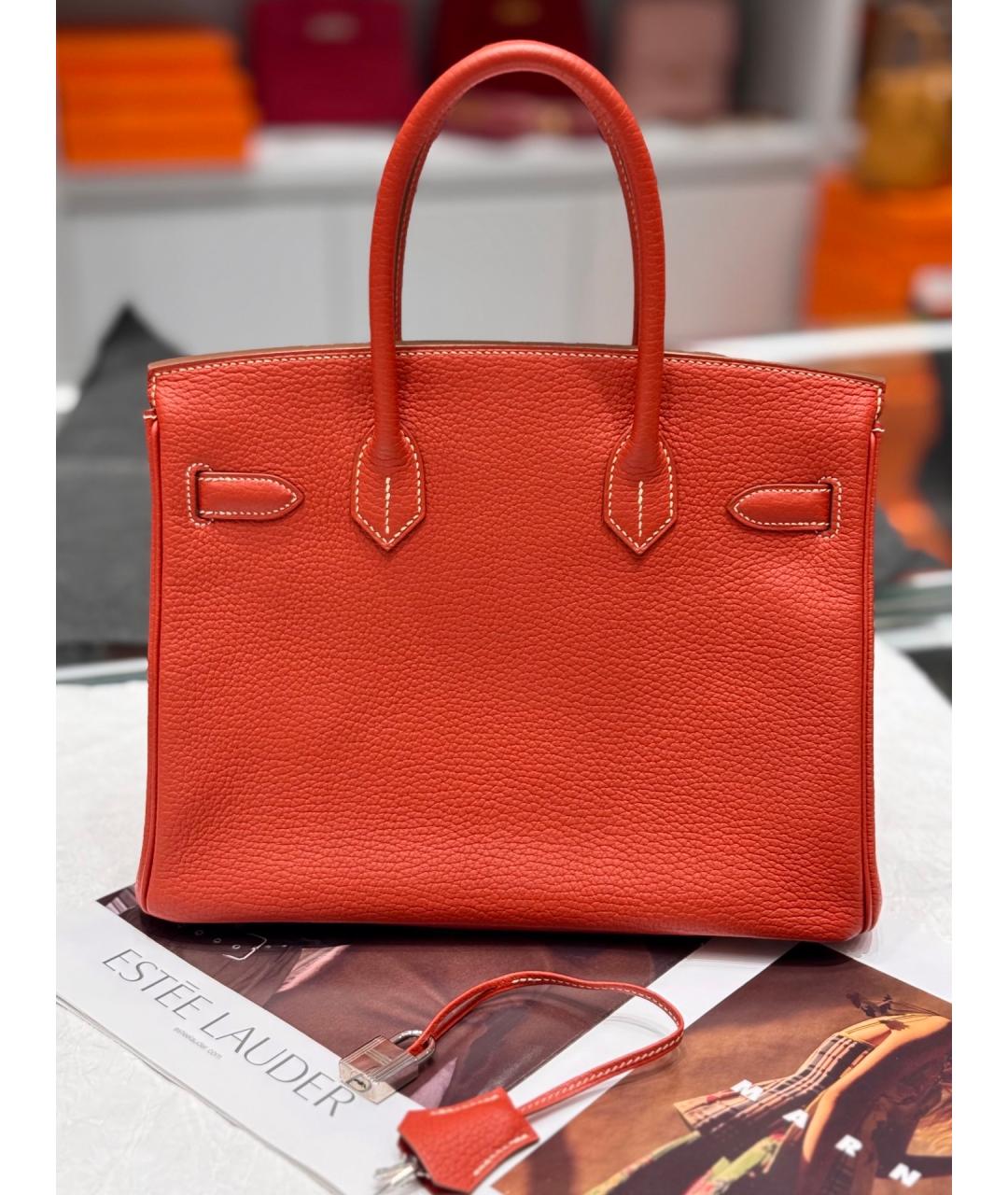 HERMES Красная кожаная сумка с короткими ручками, фото 2