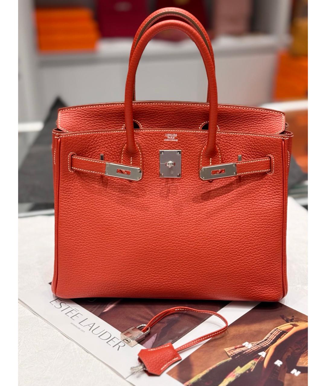 HERMES Красная кожаная сумка с короткими ручками, фото 3