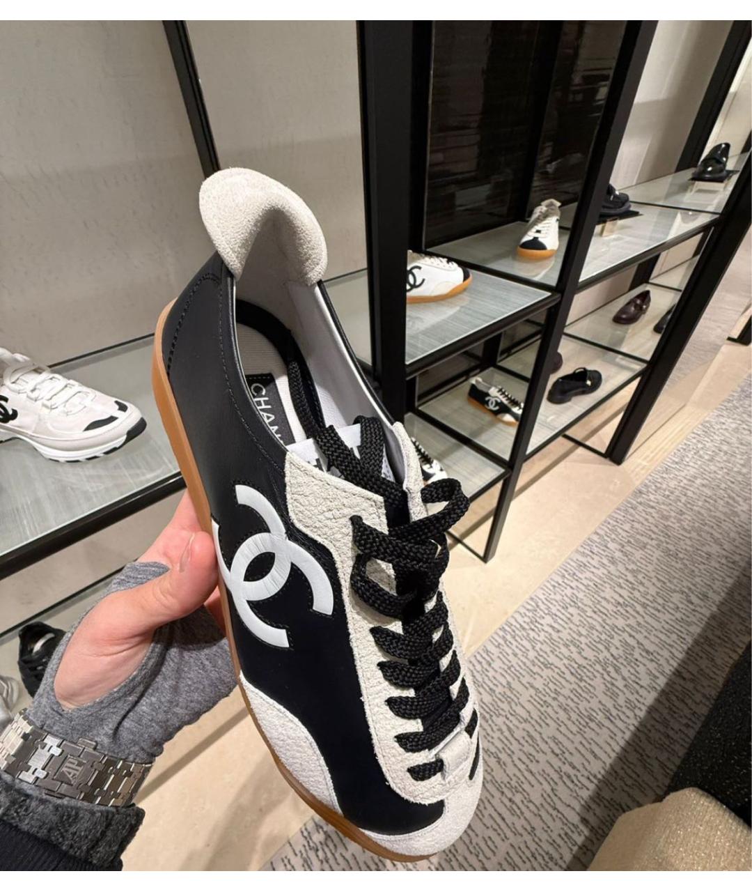 CHANEL Черные кожаные кеды, фото 4