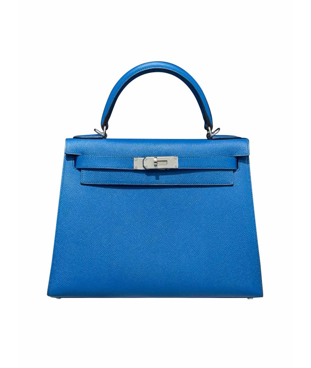 HERMES Синяя кожаная сумка с короткими ручками, фото 1
