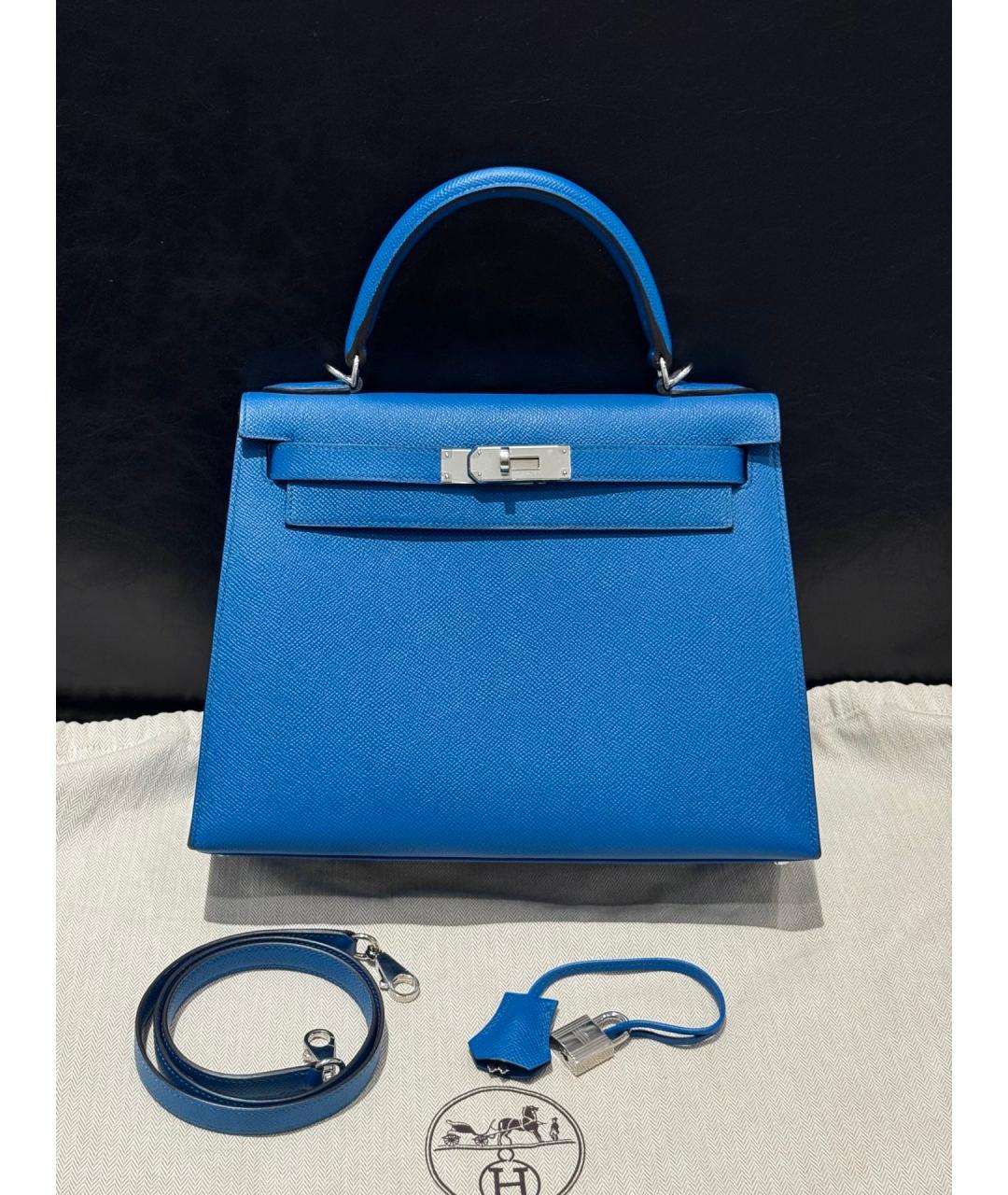 HERMES Синяя кожаная сумка с короткими ручками, фото 10