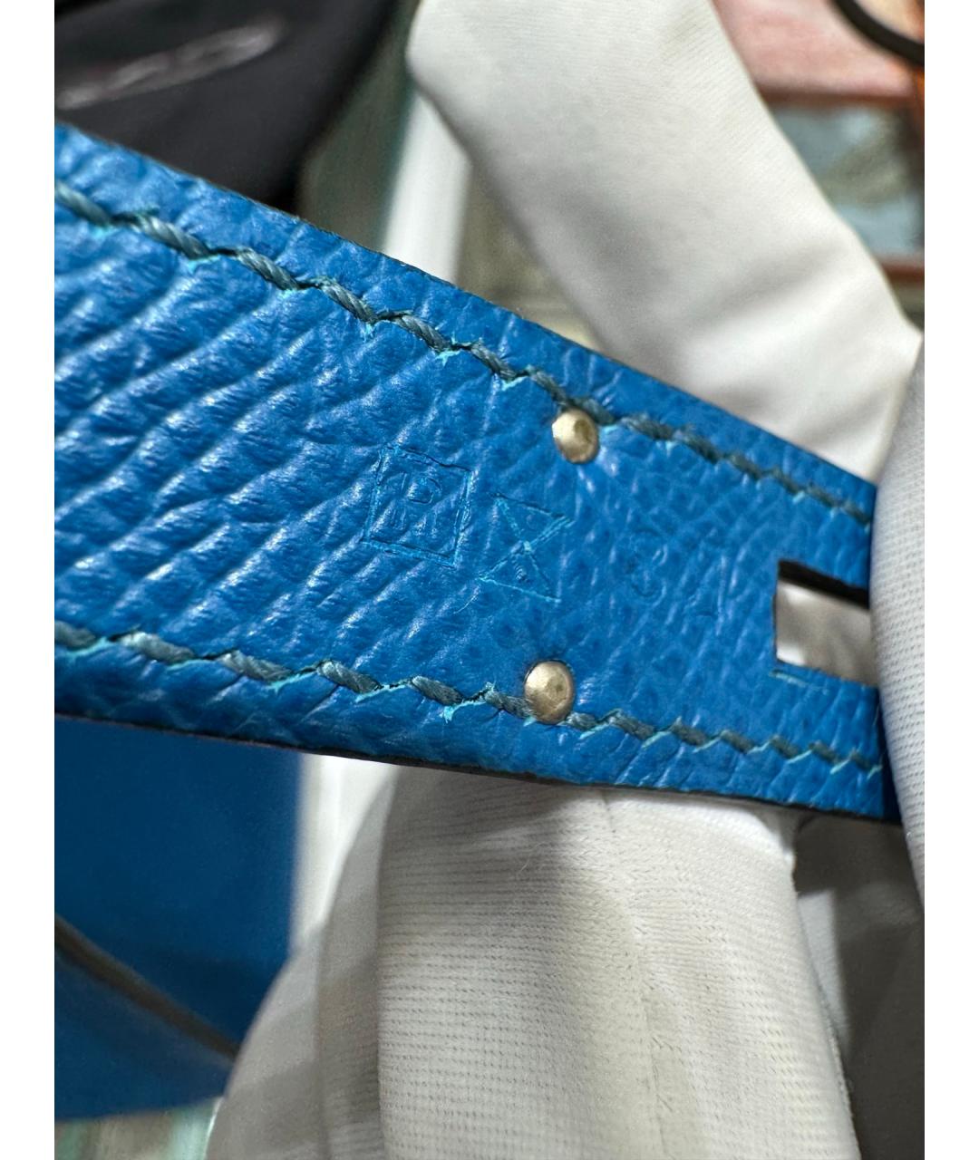 HERMES Синяя кожаная сумка с короткими ручками, фото 5