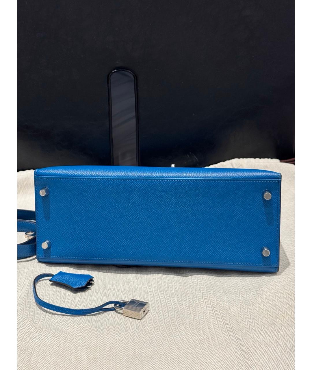 HERMES Синяя кожаная сумка с короткими ручками, фото 3