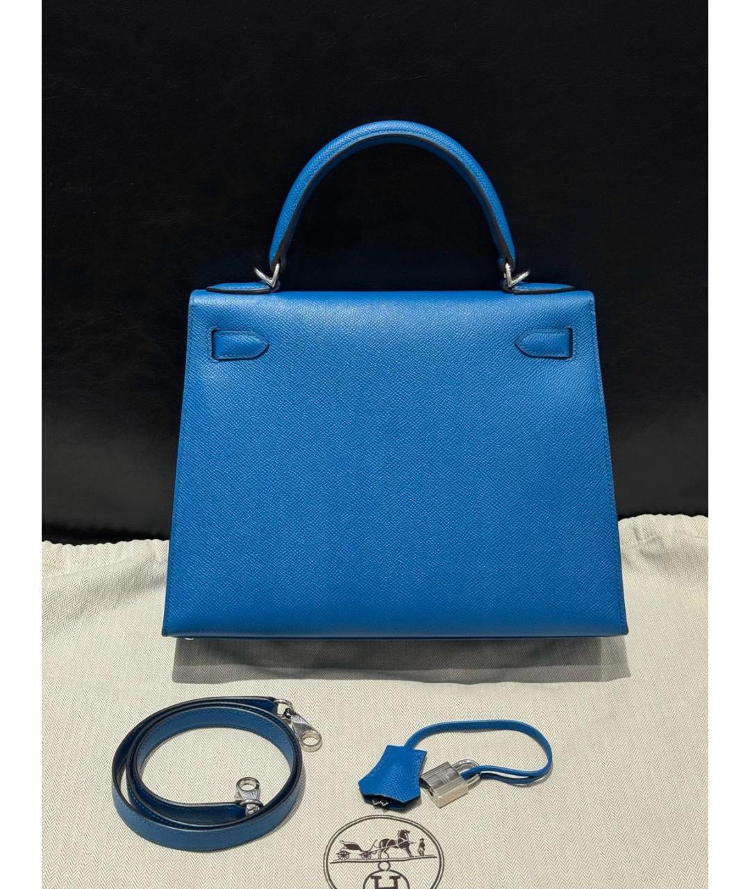 HERMES Синяя кожаная сумка с короткими ручками, фото 2