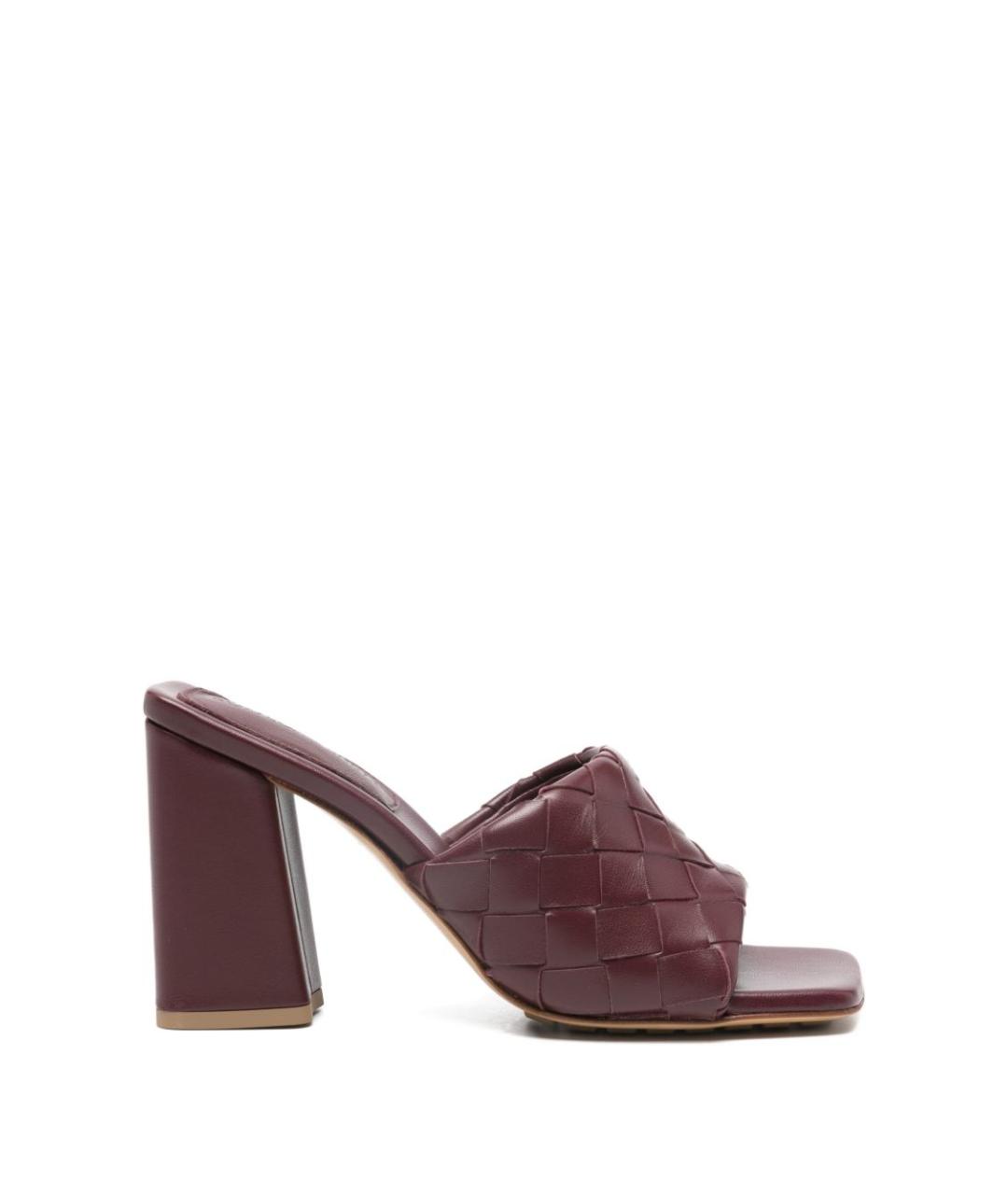 BOTTEGA VENETA Бордовые кожаные мюли, фото 1