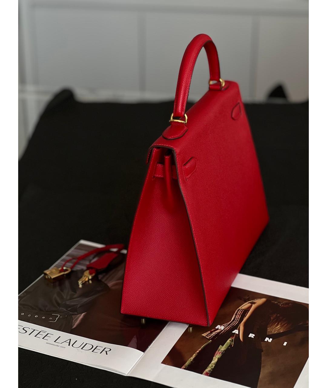 HERMES Красная кожаная сумка с короткими ручками, фото 4