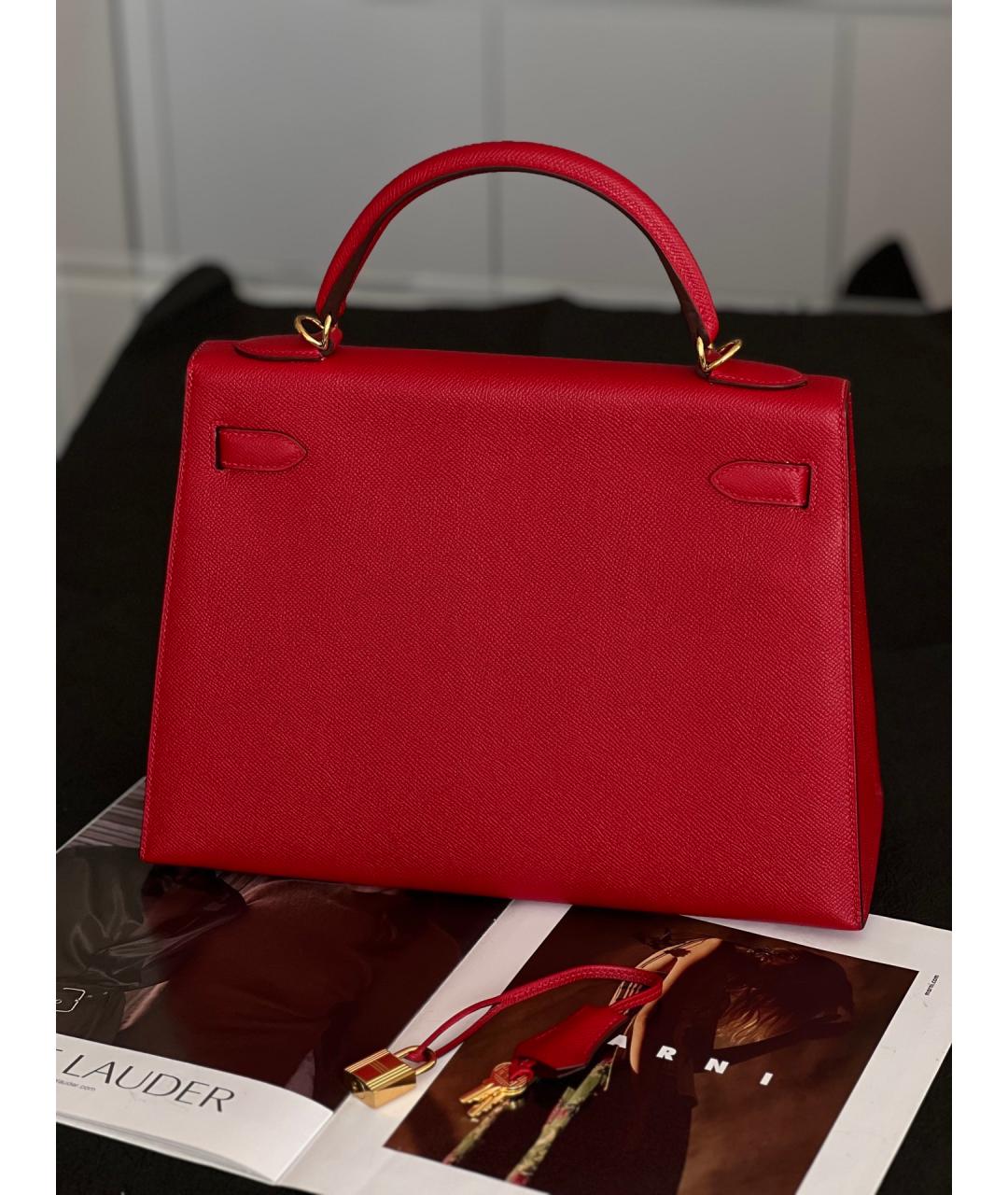 HERMES Красная кожаная сумка с короткими ручками, фото 2