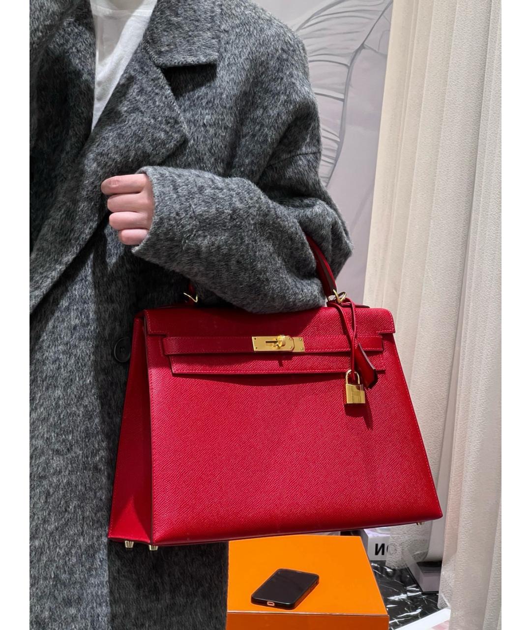 HERMES Красная кожаная сумка с короткими ручками, фото 8