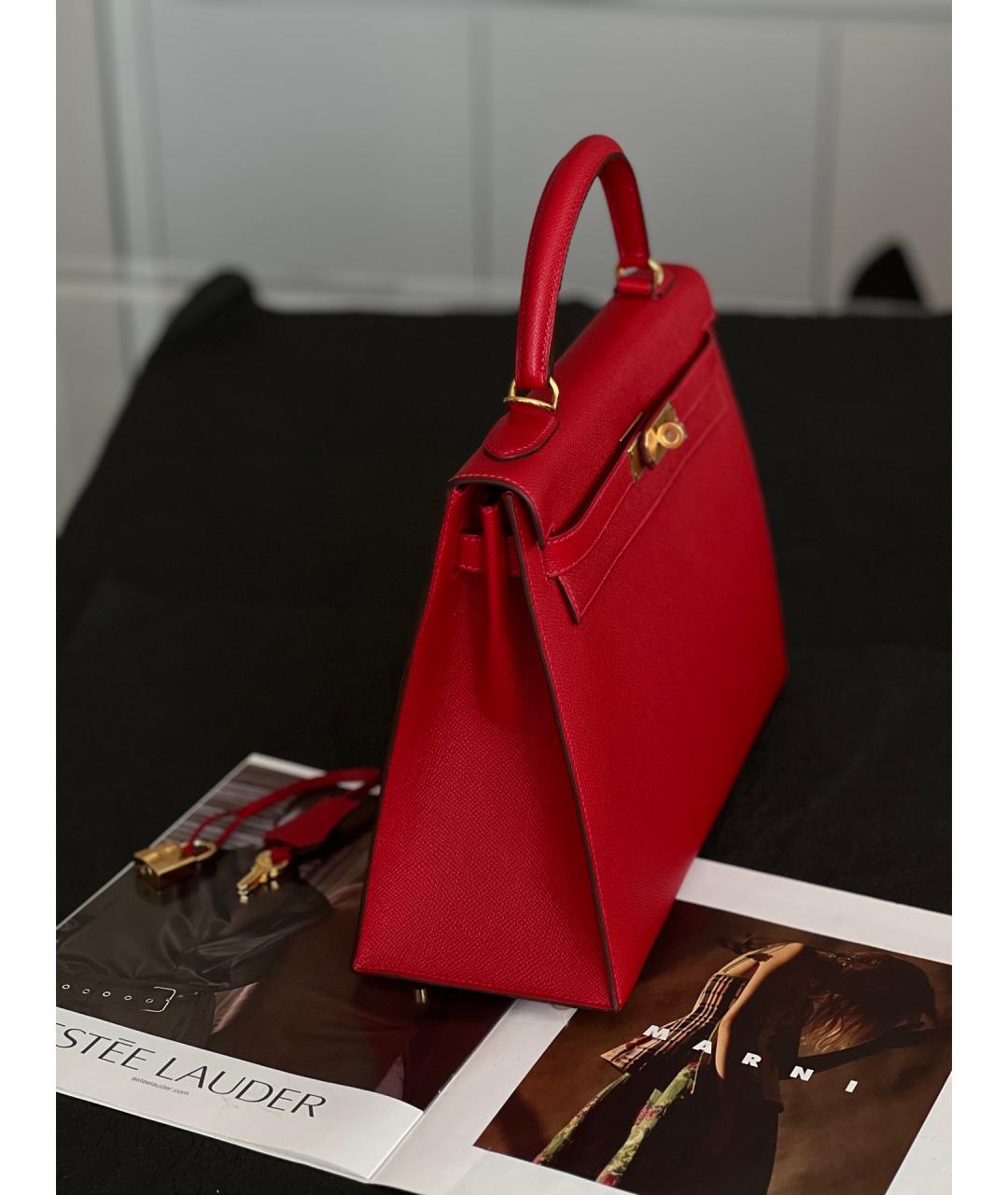 HERMES Красная кожаная сумка с короткими ручками, фото 3