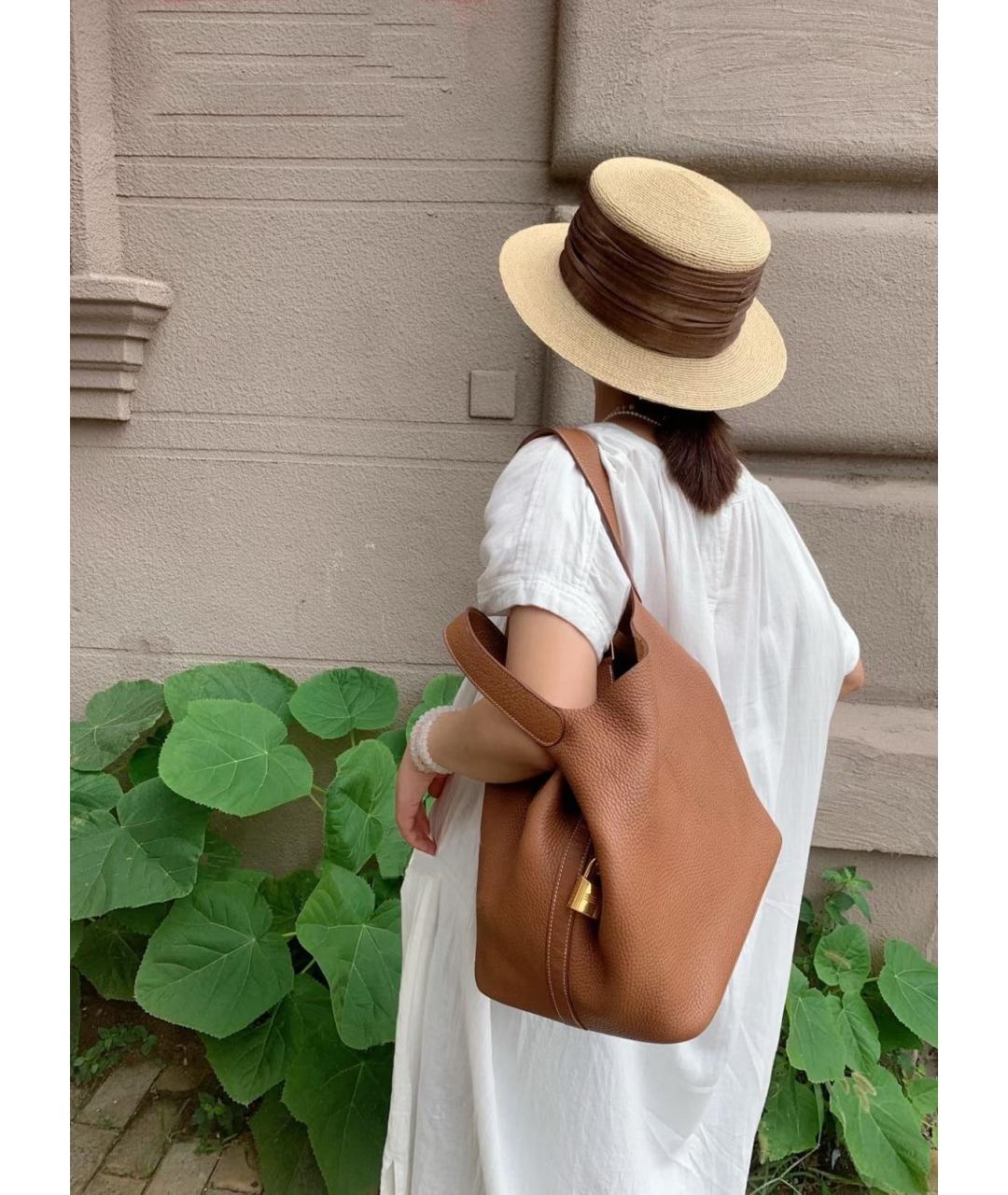 HERMES Коричневая кожаная сумка тоут, фото 6