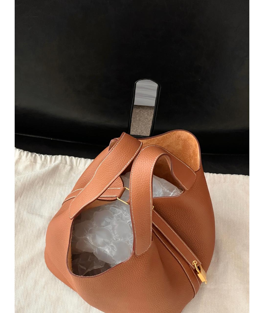 HERMES Коричневая кожаная сумка тоут, фото 4