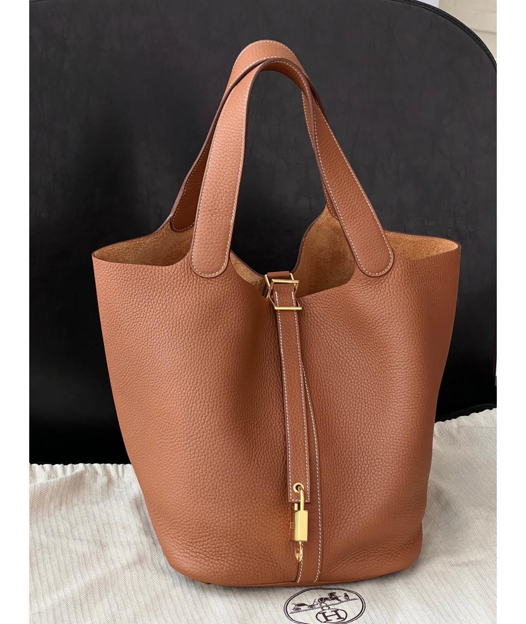 HERMES Коричневая кожаная сумка тоут, фото 7