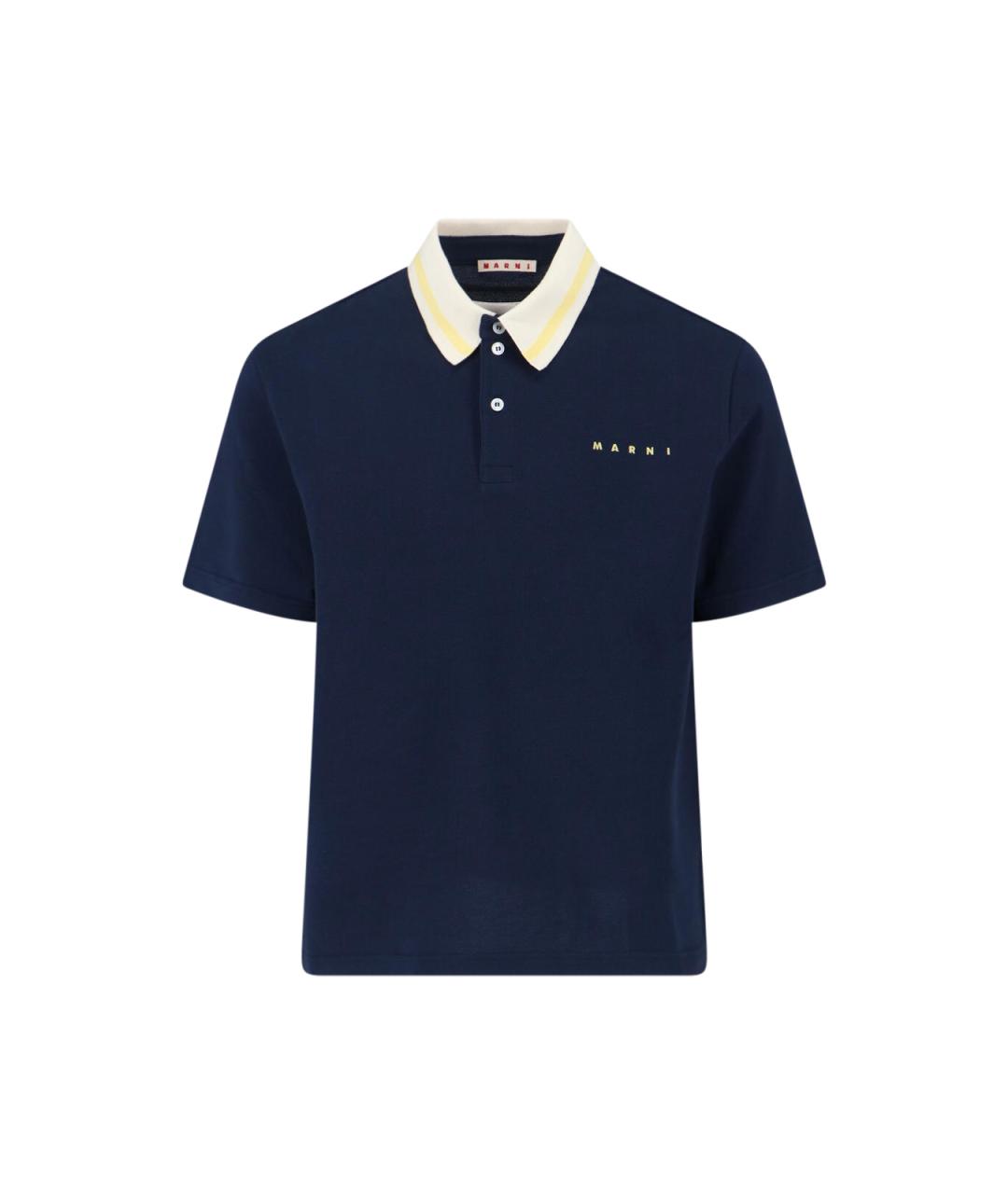 MARNI Синее хлопковое поло с коротким рукавом, фото 1