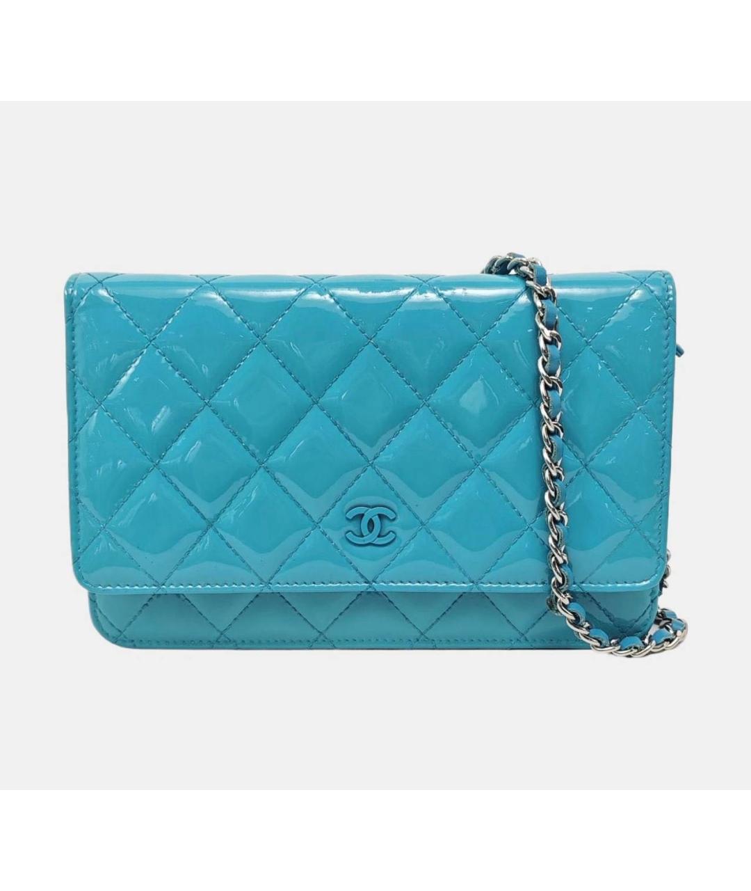 CHANEL Бирюзовая сумка через плечо из лакированной кожи, фото 9