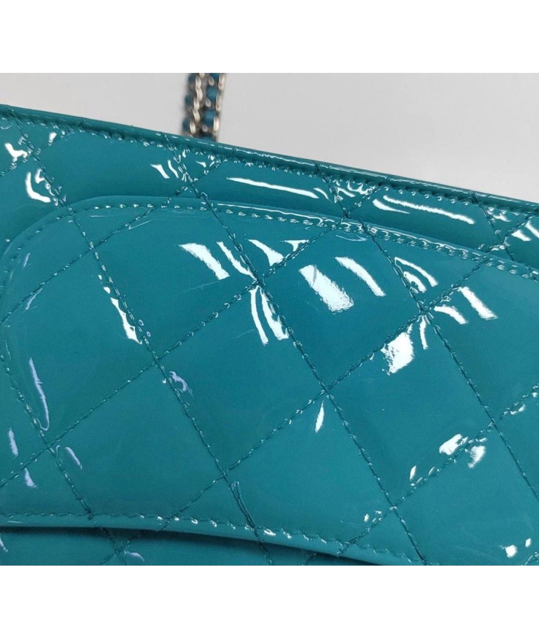 CHANEL Бирюзовая сумка через плечо из лакированной кожи, фото 8