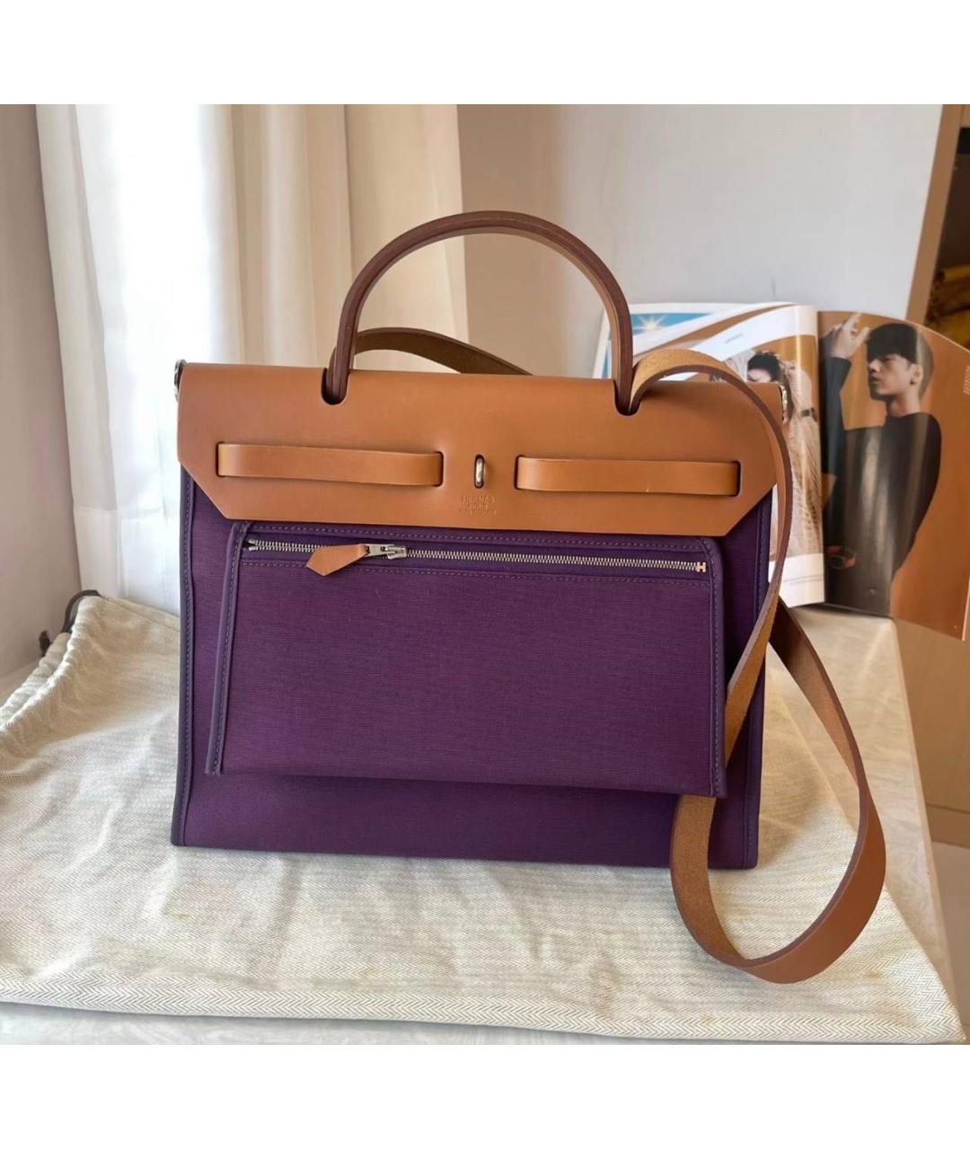 HERMES Фиолетовая тканевая сумка через плечо, фото 5