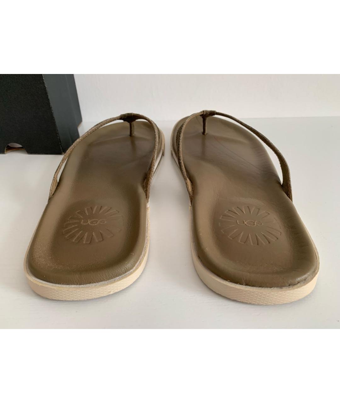 UGG AUSTRALIA Хаки кожаные шлепанцы, фото 4