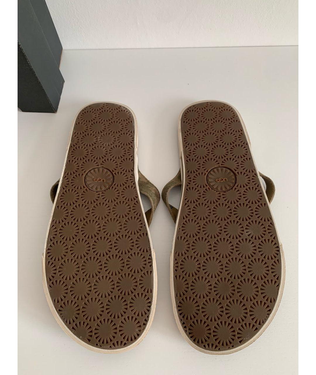 UGG AUSTRALIA Хаки кожаные шлепанцы, фото 5