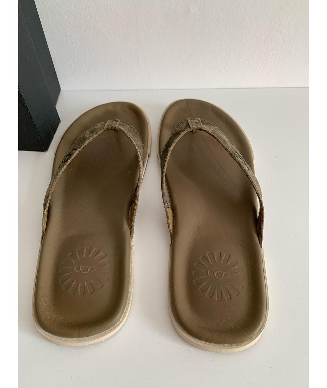 UGG AUSTRALIA Хаки кожаные шлепанцы, фото 3