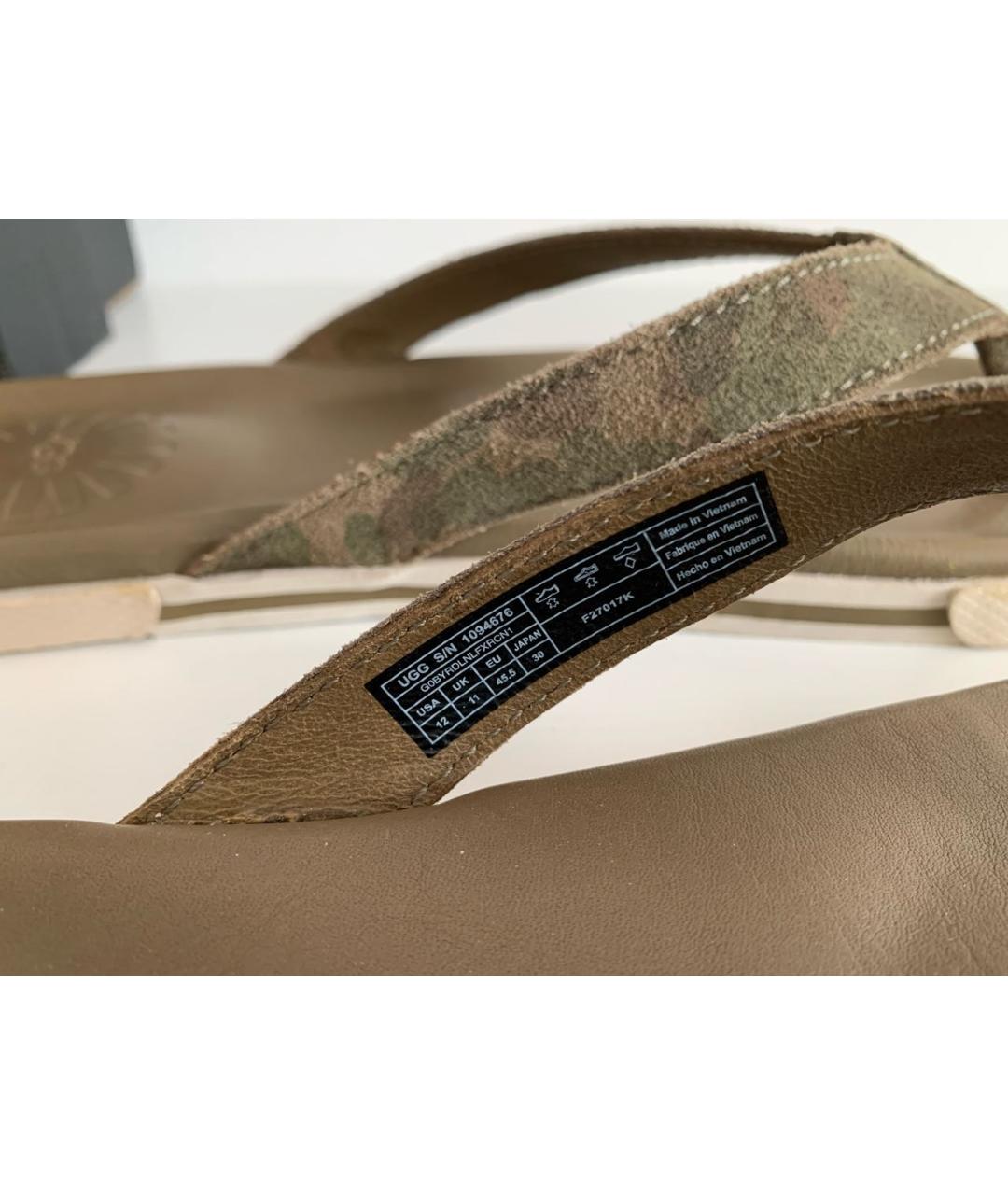 UGG AUSTRALIA Хаки кожаные шлепанцы, фото 6