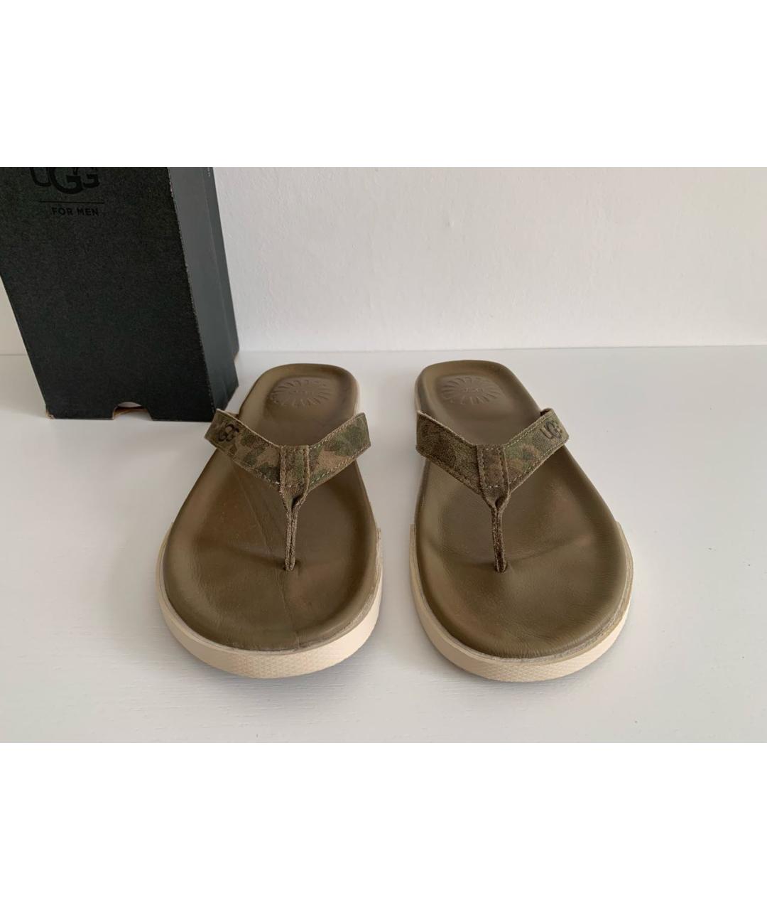 UGG AUSTRALIA Хаки кожаные шлепанцы, фото 2