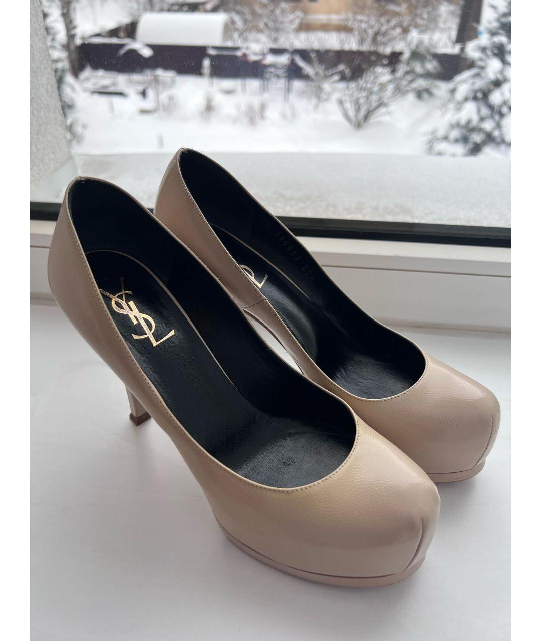 SAINT LAURENT Бежевые кожаные туфли, фото 2