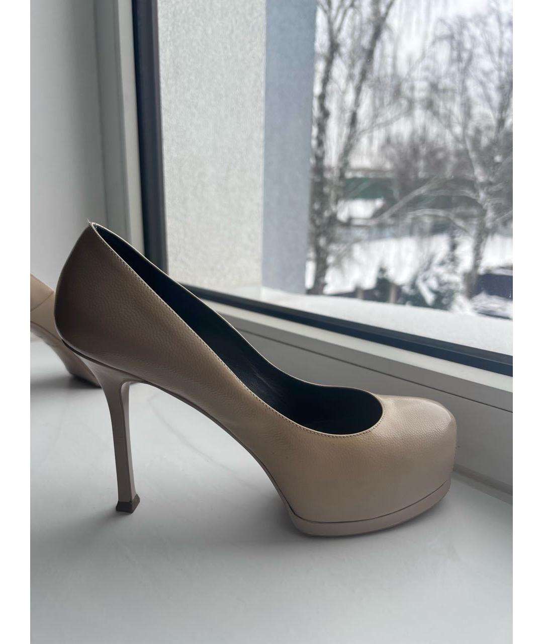 SAINT LAURENT Бежевые кожаные туфли, фото 8