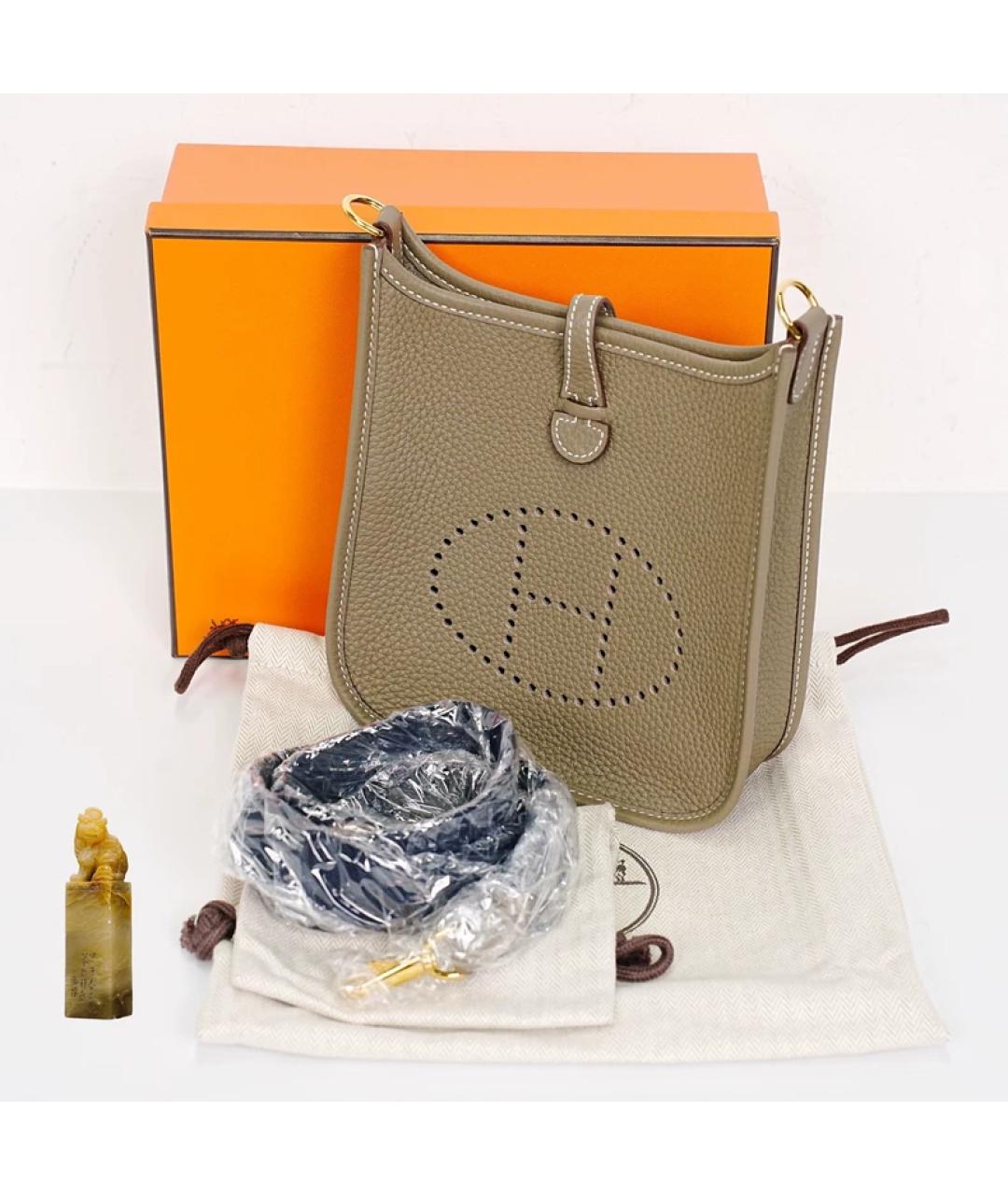 HERMES Хаки кожаная сумка через плечо, фото 9