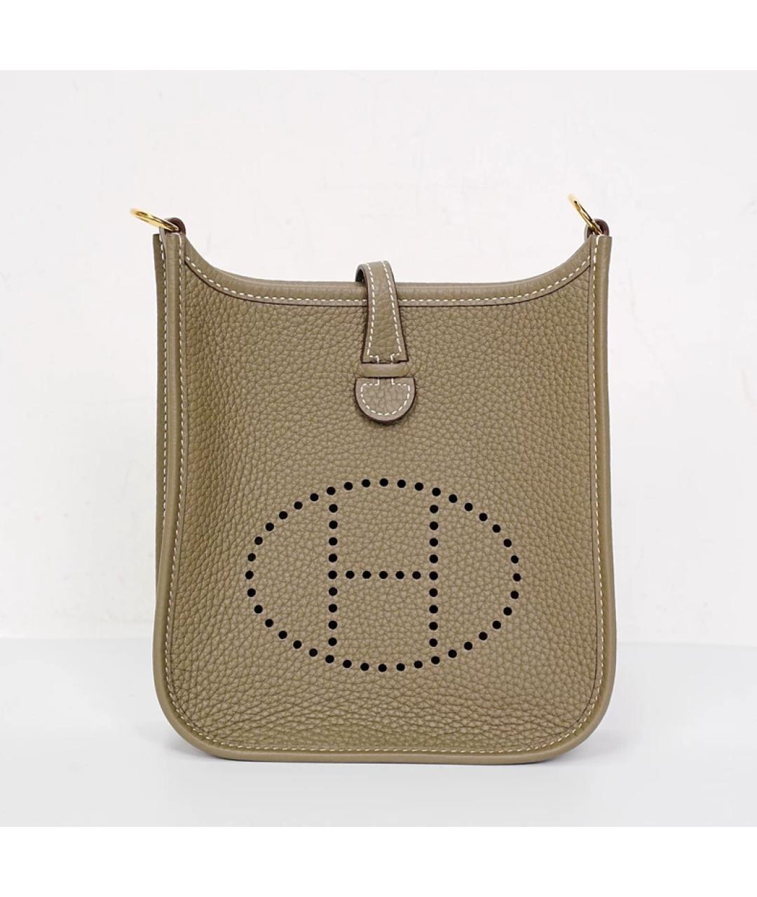 HERMES Хаки кожаная сумка через плечо, фото 10