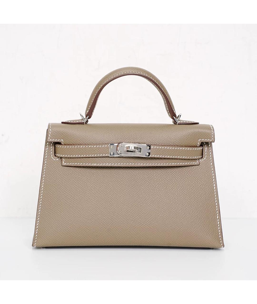HERMES Серая кожаная сумка с короткими ручками, фото 10