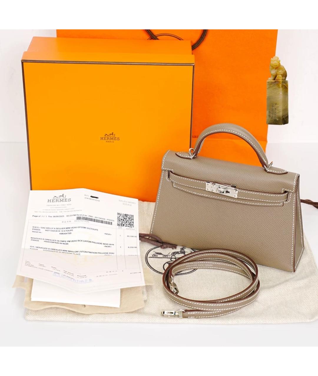 HERMES Серая кожаная сумка с короткими ручками, фото 9