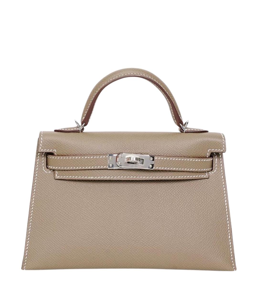 HERMES Серая кожаная сумка с короткими ручками, фото 1